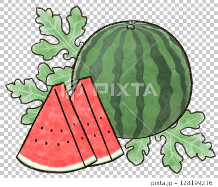 水彩風の赤いスイカのイラスト 128199216