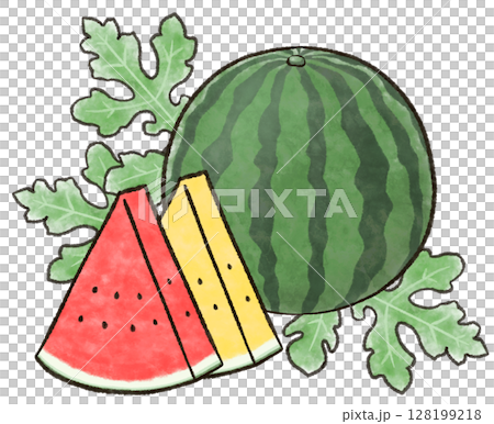 Watercolor style red and yellow watermelon illustration 128199218
