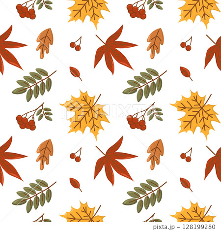 Autumn seamless background. Branches, leaves, berries for textile, home decor, fabric, wallpaper, poster design, wrapping paper, print. Autumn seamless background. Branches, leaves, berries for textile, home decor, fabric, wallpaper, poster design, wrapping paper, print. 128199280