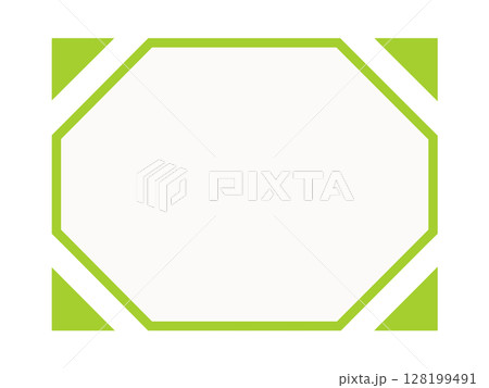 白背景の黄緑の八角形フレーム＋斜め角デザイン（長方形） 128199491