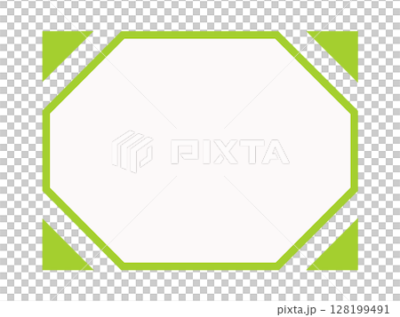 白背景の黄緑の八角形フレーム＋斜め角デザイン（長方形） 128199491