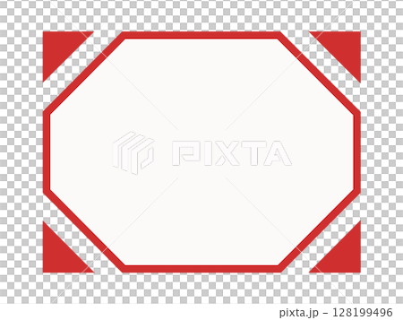 白背景の赤の八角形フレーム+斜め角デザイン(長方形) 白背景の赤の八角形フレーム+斜め角デザイン(長方形) 128199496