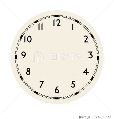 Retro round clock face. Vintage watch design. Elegant antique dial. Timer with numerals. Decorative carved arrows. Mechanical chronometer. Vector 128200071