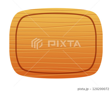 Wooden game button, menu interface made of wood textured boards with ropes and vines. ui or gui graphic design element. Isolated bar and key for app user panel, Cartoon 2d vector icon 128200072