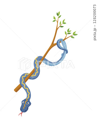 Cartoon color snake. Cute smiling animal, funny reptile of wild tropical nature. Flat vector isolated illustrations for kids design 128200073