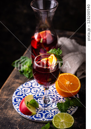 Traditional Spanish sangria from red wine 128200540