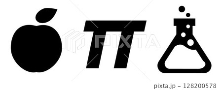 Set of Education icons: apple fruit, Pi sign and glass flask, on transparent background, flat line design, vector illustration Set of Education icons: apple fruit, Pi sign and glass flask, on transparent background, flat line design, vector illustration 128200578