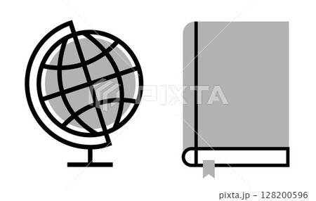 Set of Education icons: earth globe and close book, on transparent background, flat line design, vector illustration Set of Education icons: earth globe and close book, on transparent background, flat line design, vector illustration 128200596