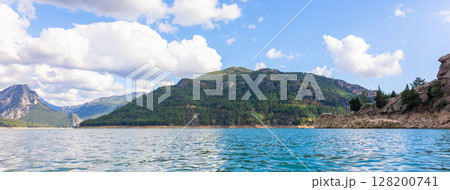 Beautiful landscape with lake with azure water in mountains. Panoramic view of Taurus mountain canyon, Turkey. 128200741