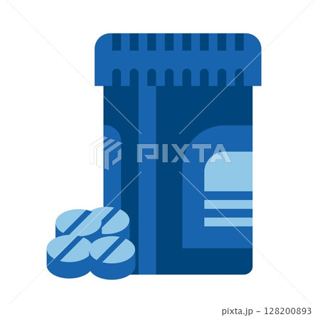 Pills Bottle icon, on transparent background, flat line design, vector illustration 128200893