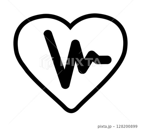Heart with Pulse icon, on transparent background, flat line design, vector illustration 128200899