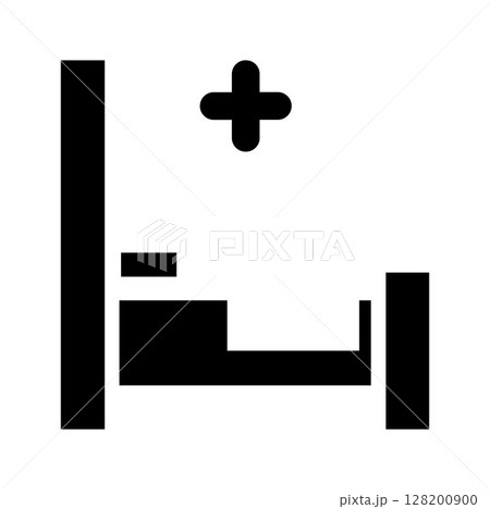 Hospital icon, on transparent background, flat line design, vector illustration 128200900