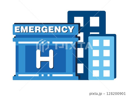 Hospital icon, on transparent background, flat line design, vector illustration 128200901