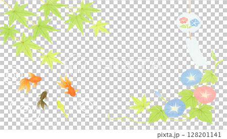 金魚・朝顔・風鈴・もみじの水彩風イラスト 128201141