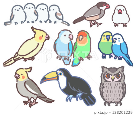 かわいい鳥のイラストセット かわいい鳥のイラストセット 128201229