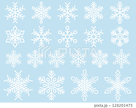 白い雪の結晶の線画アイコンセット 128201473