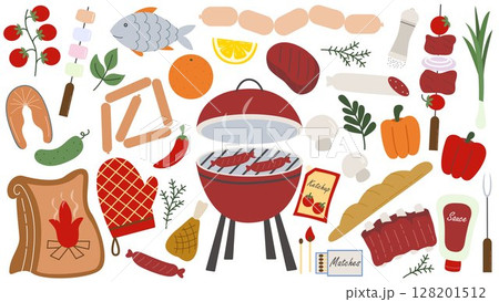 Hand drawn barbecue party set 128201512
