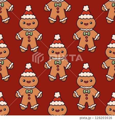 Christmas seamless pattern with ginger cookie, gingerbread man santa 128201616