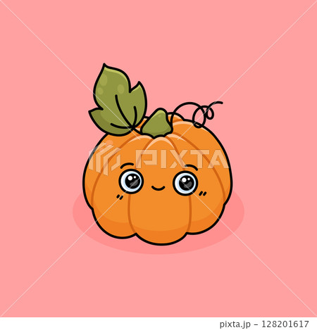 Cute pumpkin with smiling, laughing face in kawaii style 128201617