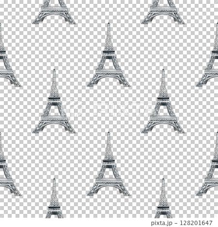 Seamless pattern with the Eiffel Tower. Handmade watercolor illustrations. Beautiful and delicate pattern for textiles, clothing, wrapping paper, tablecloths, and curtains. 128201647