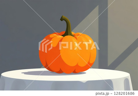 Pumpkin on table, close-up of fresh vegetable, bright kitchen. AI Generative 128201686