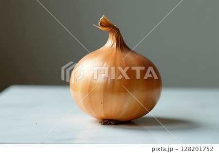 Onion on table, close-up of fresh vegetable, bright kitchen. AI Generative 128201752
