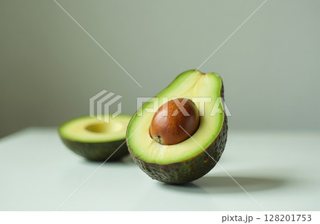 Avocado on table, close-up of fresh vegetable, bright kitchen. AI Generative 128201753