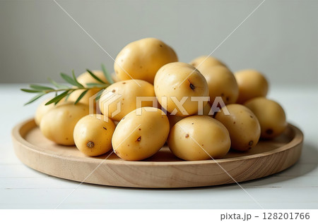 Potato on table, close-up of fresh vegetable, bright kitchen. AI Generative 128201766