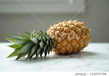 Pineapple on table, close-up of fresh fruits, bright kitchen. AI Generative 128201799