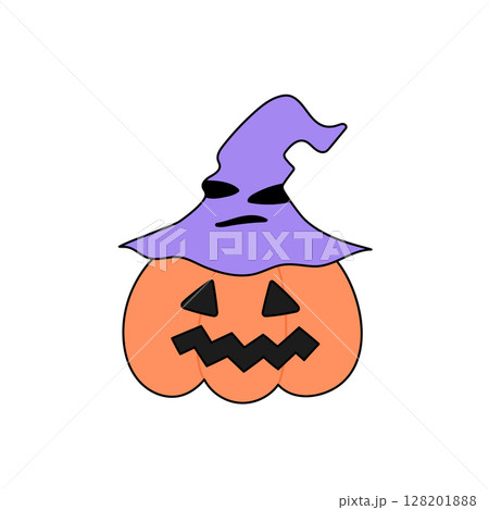 Pumpkin with smiling, laughing face in wizard hat with face Pumpkin with smiling, laughing face in wizard hat with face 128201888
