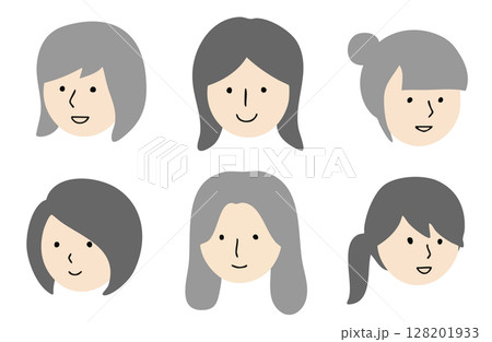 様々な髪型をしている笑顔の女性のシンプルなアバターアイコンセット 様々な髪型をしている笑顔の女性のシンプルなアバターアイコンセット 128201933