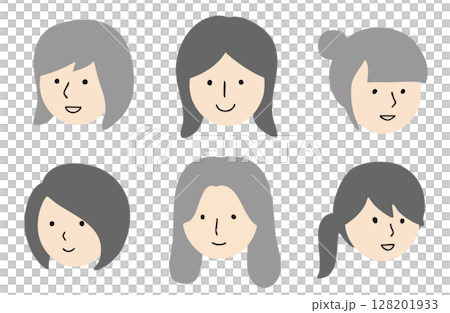様々な髪型をしている笑顔の女性のシンプルなアバターアイコンセット 様々な髪型をしている笑顔の女性のシンプルなアバターアイコンセット 128201933