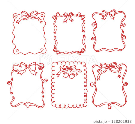 Set of frames with coquette pretty charming red bows and ribbons. 128201938