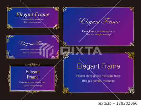 高級感のあるエレガンスなフレームセット、飾り罫、グラデーション、金、パープル 128202060