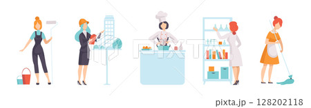 Woman Character of Different Profession Have Choice Vector Set 128202118