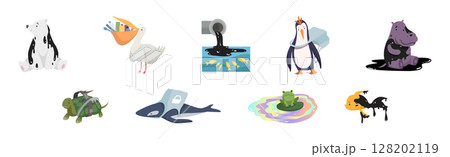 Animal Suffering from Contaminated Nature and Environment Pollution Effect Vector Set 128202119