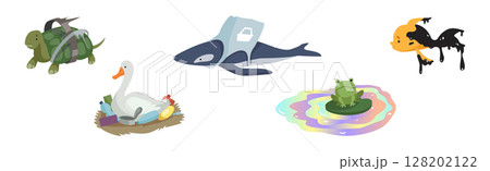 Animal Suffering from Contaminated Nature and Environment Pollution Effect Vector Set 128202122