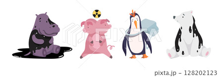 Animal Suffering from Contaminated Nature and Environment Pollution Effect Vector Set 128202123
