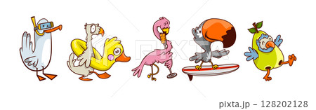 Funny Tropical Bird Character Enjoy Different Activity Vector Set 128202128