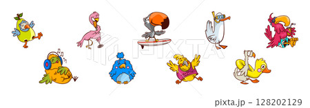 Funny Tropical Bird Character Enjoy Different Activity Vector Set 128202129