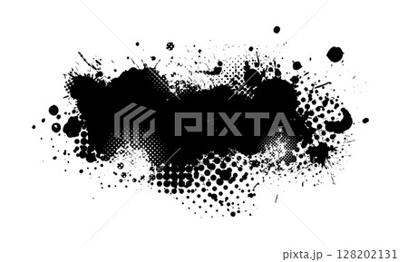 Splatter Paint Texture . Black Spray Blot of Ink. Place illustration Over any Object to Create Grungy Effect . hand drawn. Not AI, Vector 128202131