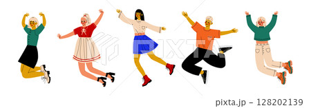 Happy People Character Jumping with Joy and Excitement Vector Set Happy People Character Jumping with Joy and Excitement Vector Set 128202139