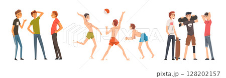 Happy Friend Character Gathering Together and Chatting Vector Set 128202157