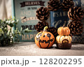 ハロウィンのかぼちゃと松ぼっくり 128202295