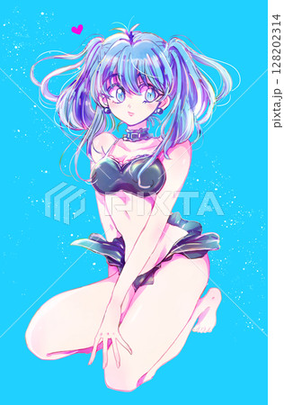 水着の女性 ツインテール 青髪のイラスト素材 [128202314] - PIXTA