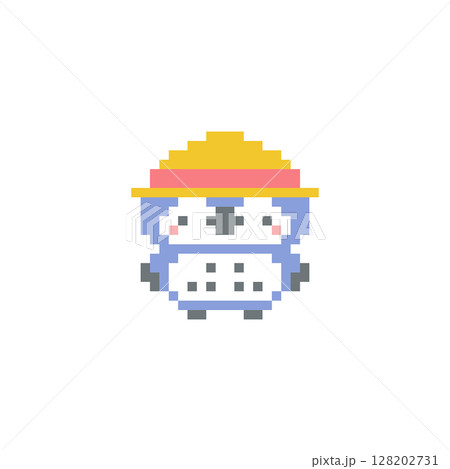 麦わら帽子と青色フクロウのドット絵 128202731