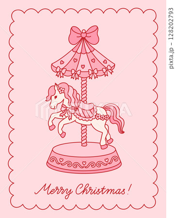 Christmas greeting card with vintage carousel horse 128202793