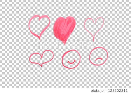 Creative Valentine's Day set with red heart and smiley face drawn with marker on white background, isolated. 128202811