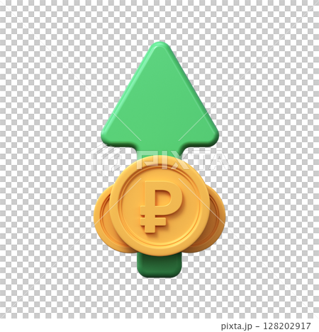 3D ruble growth symbol. Profit, investment, business success, appreciation. 3D ruble growth symbol. Profit, investment, business success, appreciation. 128202917