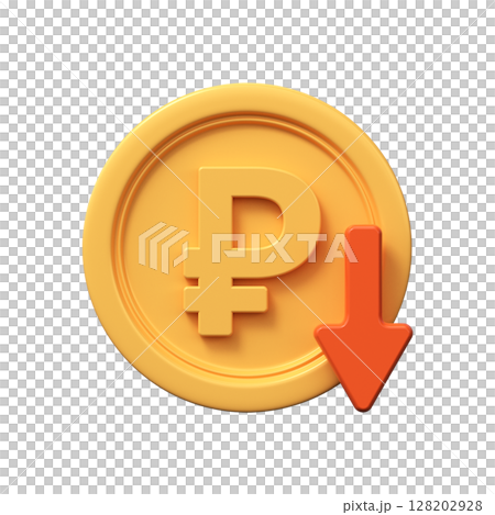 Ruble coin, currency fall or economic decline Ruble coin, currency fall or economic decline 128202928